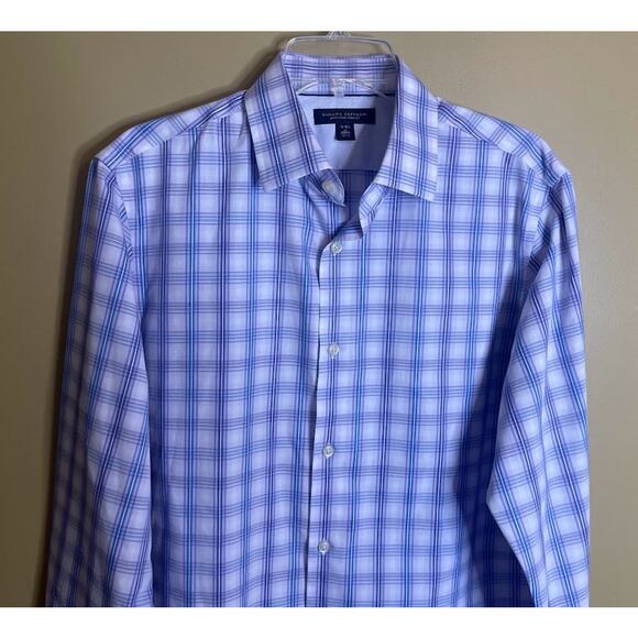 Banana Republic Blue and Gray Non-Iron Slim Fit Button-up Shirt Size 15/15.5 - Picture 2 of 7